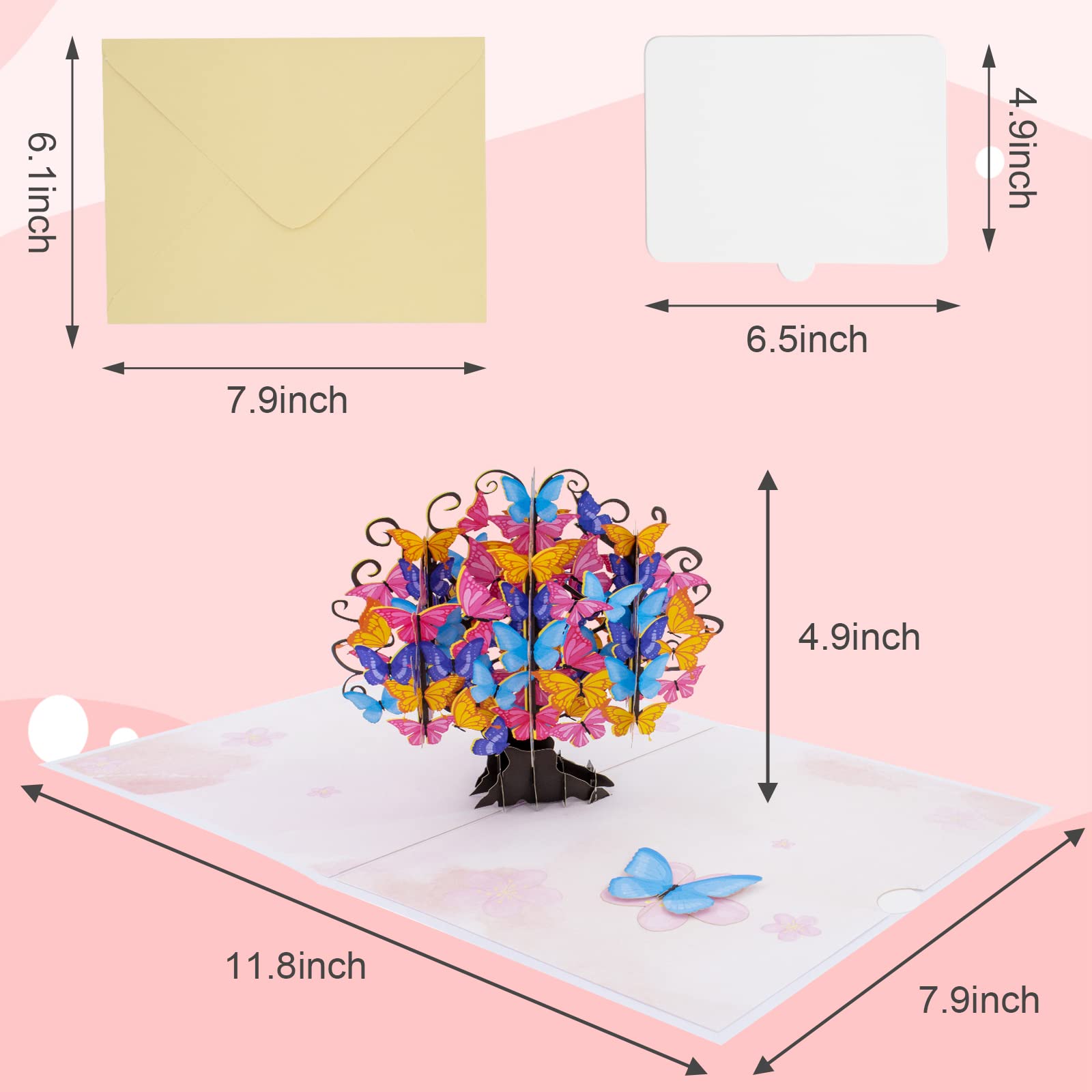 JinRuiKJ Butterfly Tree 3D Pop Up Card - Handmade 3D Greeting Cards with Envelope, 5.9" x 7.9" Cover - Funny Birthday Card for Mothers Day, Valentines Day, All Occasion