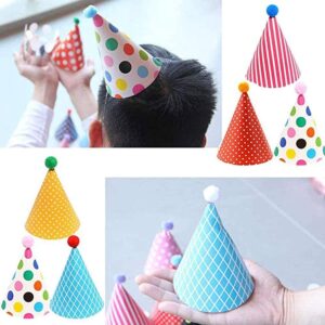 ELakiss 11PCS Birthday Party Cone Hats - Pom Poms,Lovely Cake Cone Birthday Paper Hats,Lovely Crown,For Children and Adults (9 hats and 2 crowns)