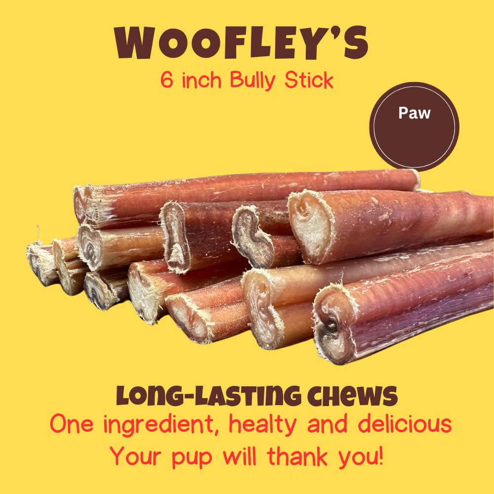 Woofley's 6" Mixed Thickness Buffalo Bully Sticks - (8 oz) -Bully Sticks for Dogs - Long Lasting Bully Stick Dog Chews