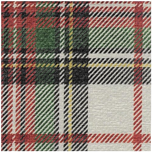 RUGGABLE Washable 5x7 Area Rug, Plaid, Premium Winter Rugs for Living Room, Bedroom, Kitchen, Office, Classroom with Gripper Non Slip Pad, Dress Stewart Tartan White