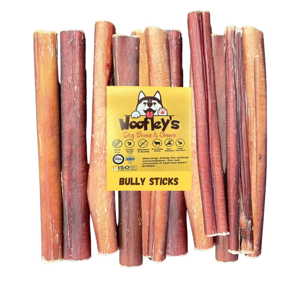 Woofley's 6" Mixed Thickness Buffalo Bully Sticks - (8 oz) -Bully Sticks for Dogs - Long Lasting Bully Stick Dog Chews