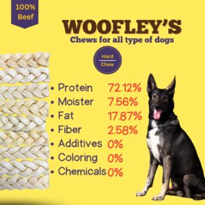 Woofley's 6" Buffalo Beef Cheek Braids Regular - (20 Count)- Beef Cheek Dog Chews - No Hide Bones for Dogs