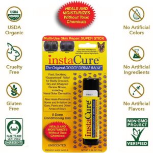 InstaCure Doggy Derma Balm Jumbo-Sized Skin Repair Stick w/Manuka Honey. Soothes & Heals Dog's Dry Cracked Noses, Paws, Bulldog Wrinkles 100% Natural (1-Pack)