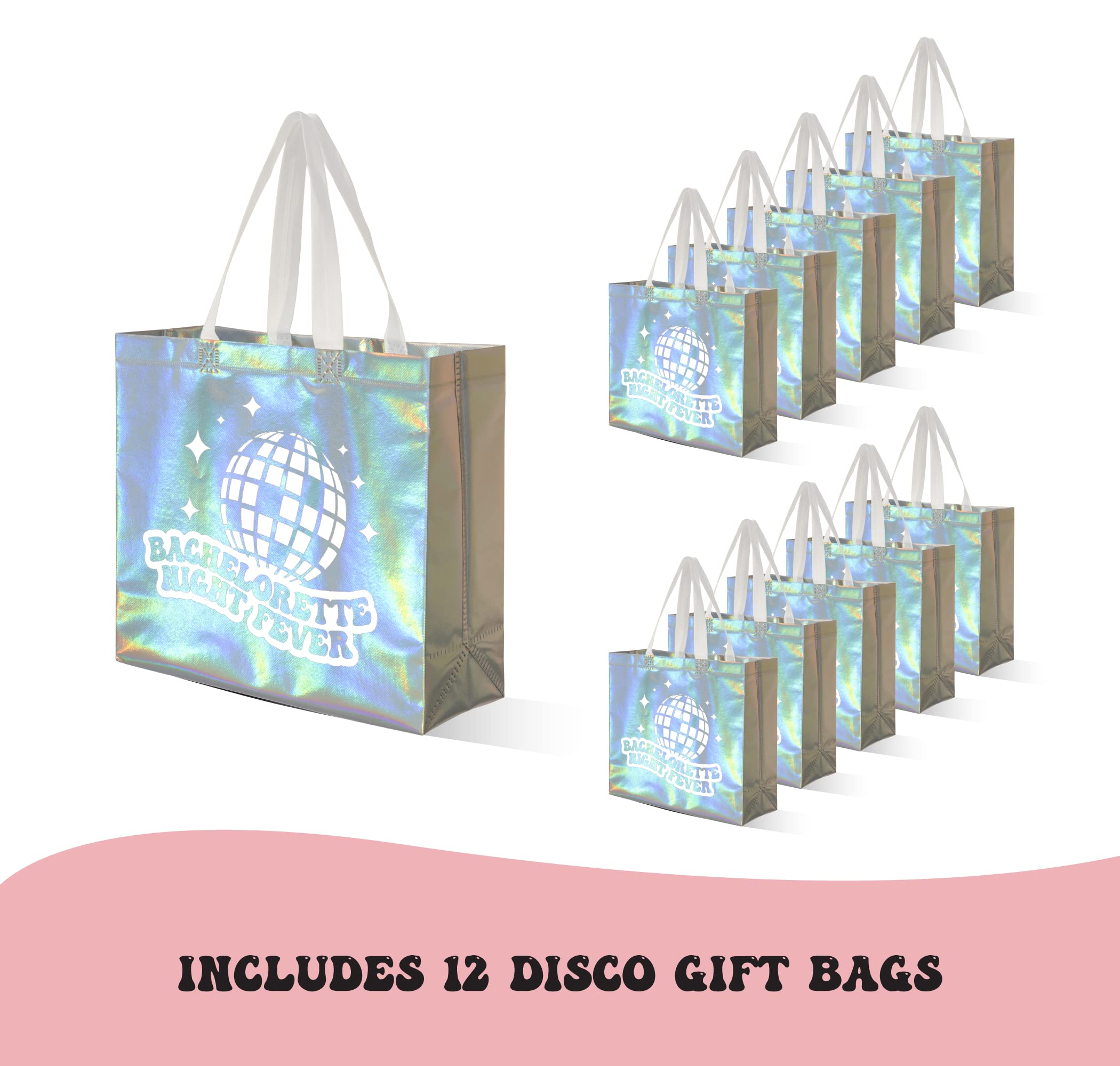 Last Disco Bachelorette Gift Bags (Set of 12) 70s Bachelorette Party Favors Bags I Bachelorette Night Fever Non-Woven Disco Tote Gift Bags I Iridescent Bridesmaid Bags