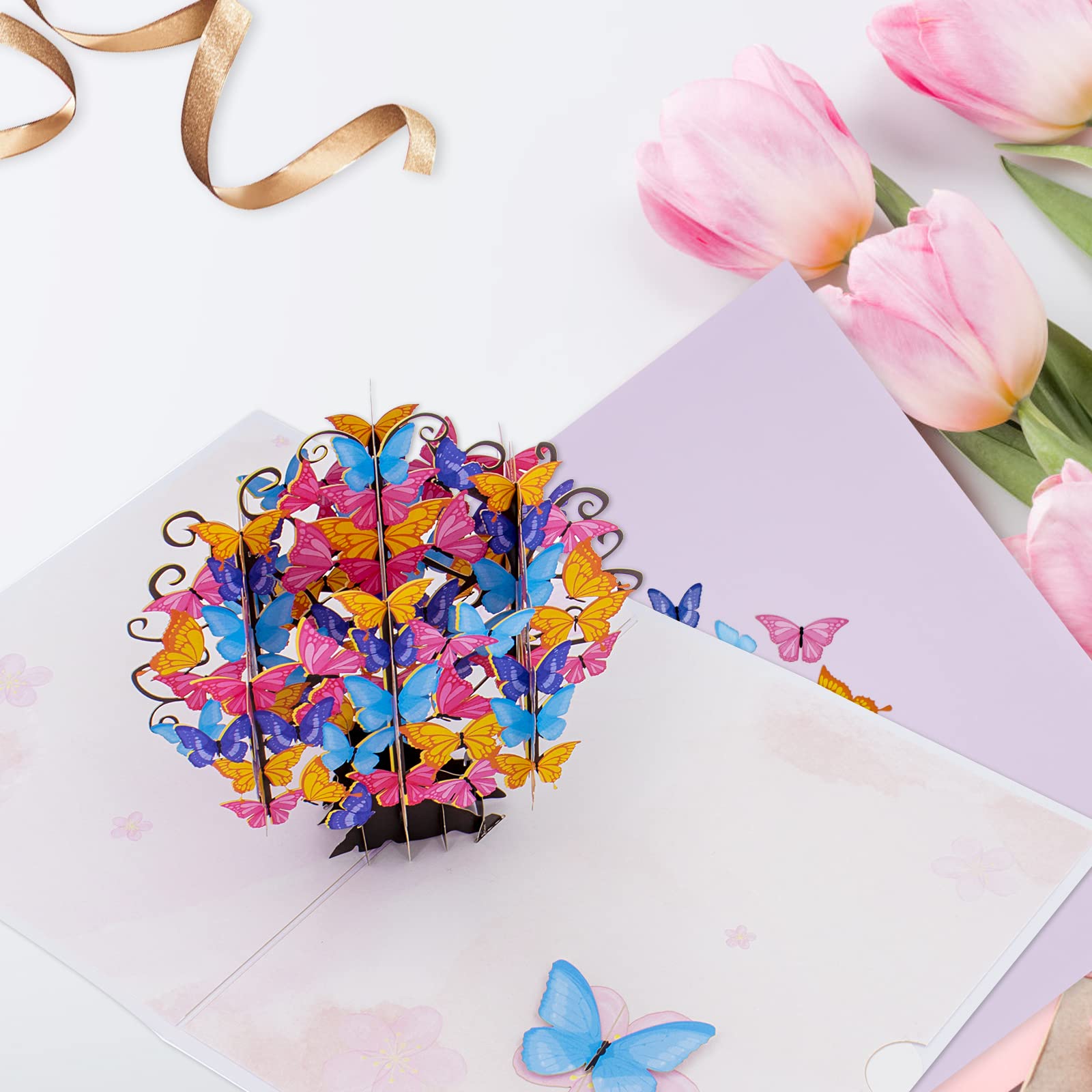 JinRuiKJ Butterfly Tree 3D Pop Up Card - Handmade 3D Greeting Cards with Envelope, 5.9" x 7.9" Cover - Funny Birthday Card for Mothers Day, Valentines Day, All Occasion