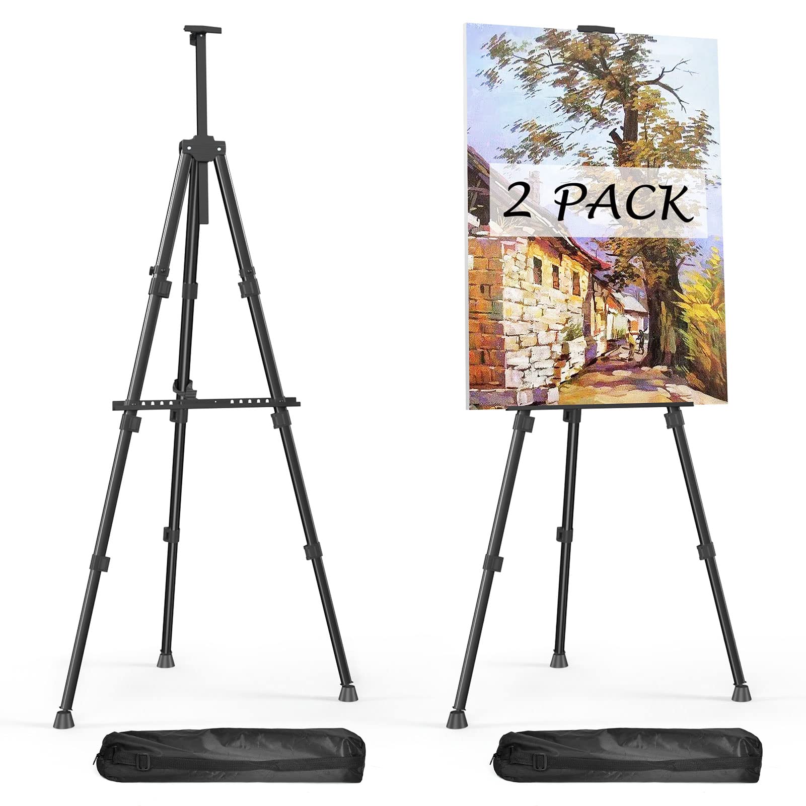 Easels for Painting Canvas, Aredy 66" Art Easel for Drawing, Portable Painting Easel Stand, Metal Table Top Easel (2 Pack)