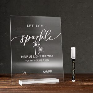 ‘Let Love Sparkle’ Wedding Send-Off Acrylic Sign Stand with Marker Set, Sparkle Exit Display Holder for Rustic Wedding, Anniversary, Engagement, Vertical Reception Table Decoration(8.46 * 10.25 inch)…