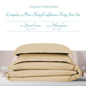 Carressa Linen 100% Egyptian Cotton Duvet Cover King Size - 800 Thread Count 3 PC Duvet Cover Set, Extra Long Staple Egyptian Cotton Quilt Cover, Soft, Breathable with Hidden Zipper Closure - Sand