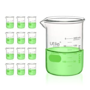 utile 12pcs of heavy duty glass beakers, vol.250m(8.5oz), borosilicate 3.3 glass with double scaled printed graduation, 4046.0250.12