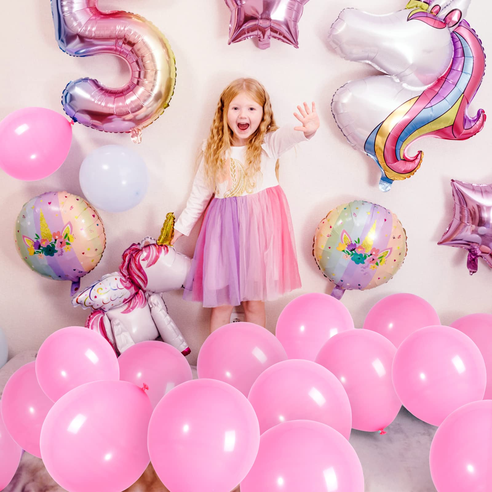 Garma Pink Balloons 12 inch, 100PCS Pink Latex Party Balloons for Balloons Arch as Valentine's Day, Birthday Party, Wedding, Anniversary, Baby Shower, Halloween Party Decorations (with Pink Ribbon)