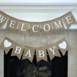 Shimmer Anna Shine Welcome Baby Burlap Banner for Baby Shower Decorations and Gender Reveal Party