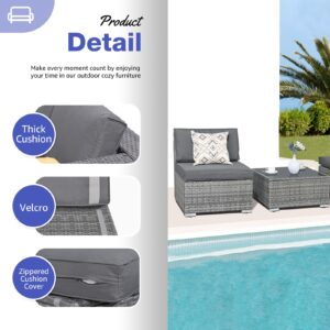 Patiorama 3-Piece Patio Furniture Set, Outdoor Sectional Sofa, All-Weather Grey PE Wicker Rattan Conversation Set, Outdoor Couch Loveseat Sofa w/Coffee Table for Deck Balcony Pool(Dark Grey Cushion)