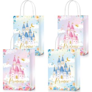 24 pcs princess prince party favor bags prince princess castle party bags princess treat bags with handles candy goodie bags for gender reveal party baby shower wedding supplies (princess and prince)