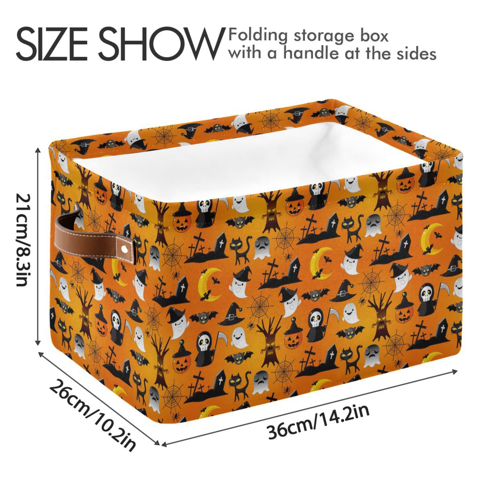 ALAZA Cartoon Halloween Skull Cat Yellow Foldable Storage Box Storage Basket Organizer Bins with Handles for Shelf Closet Living Room Bedroom Home Office 1 Pack