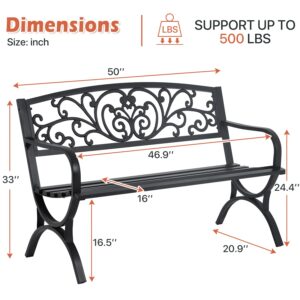 Yewuli Patio Garden Bench Metal Loveseat Chairs Outdoor Park Benches for Outside with Armrests Patio Furniture for Porch, Yard, Lawn, Balcony, Black