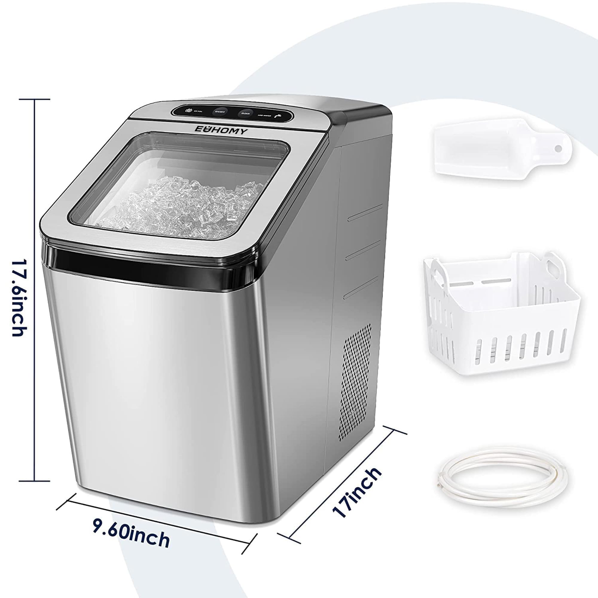 EUHOMY Nugget Ice Maker Countertop, Max 33lbs/day, 2 Way Water Refill, Self-Cleaning Pebble Ice Maker Machine with 3Qt Reservoir, Ice Makers Countertop Ideal for Home, Office, Bar, and Party. (Silver)