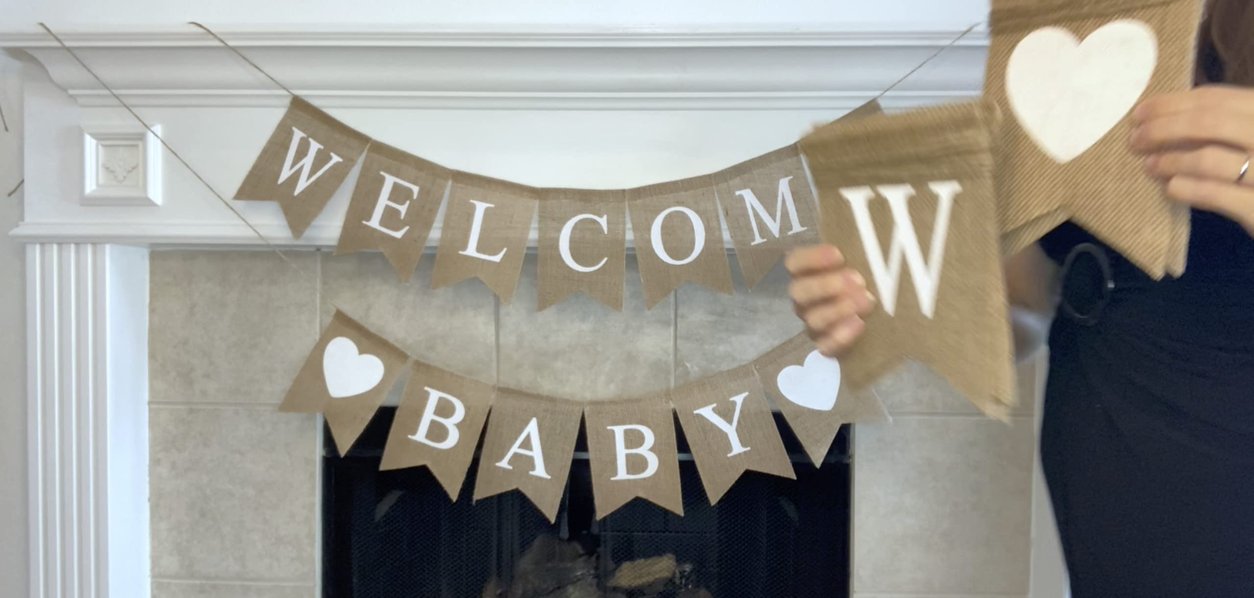 Shimmer Anna Shine Welcome Baby Burlap Banner for Baby Shower Decorations and Gender Reveal Party