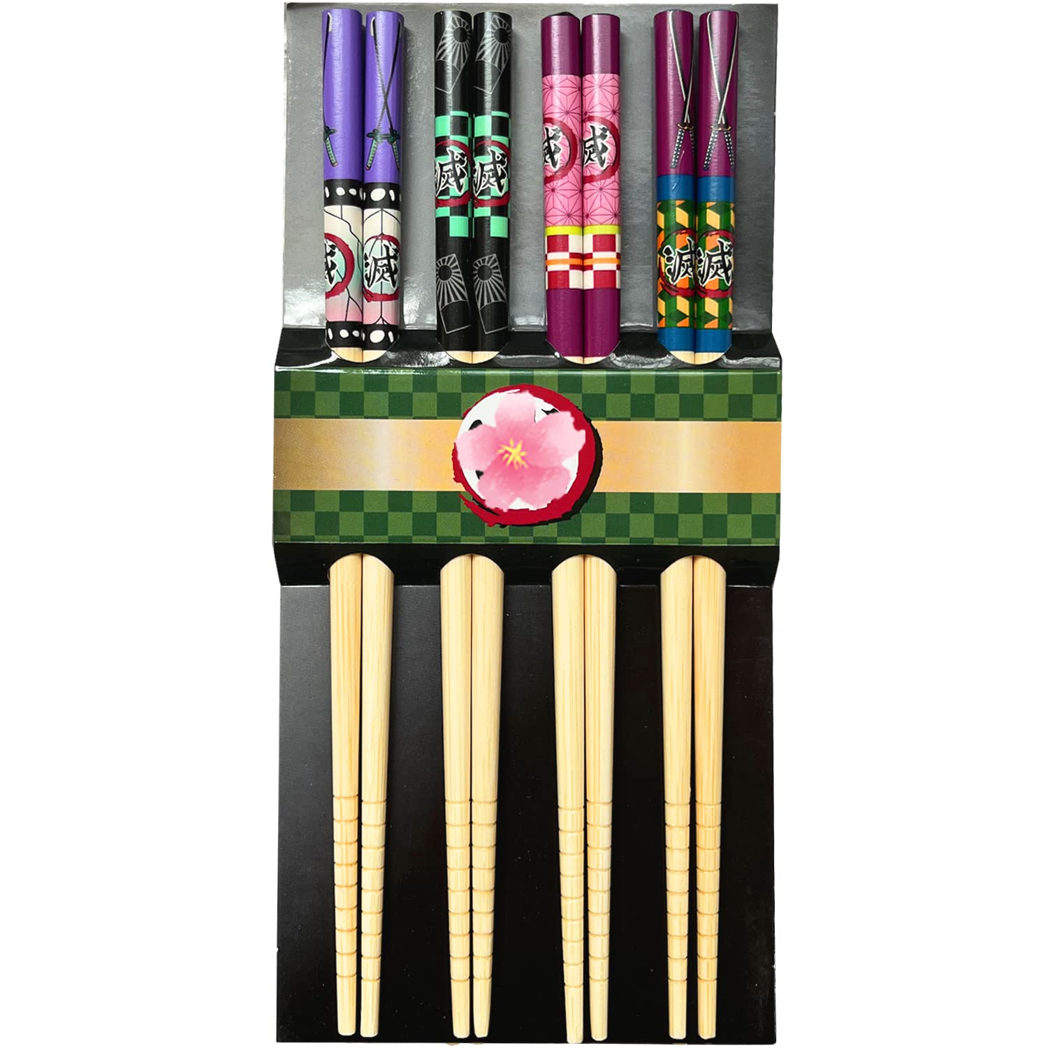 coywzca Anime Chopsticks 4 pairs Cute Wooden Chopsticks Color Chopsticks Anime Merch (demon J chopsticks)