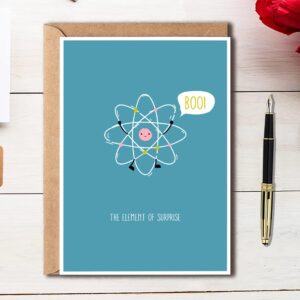 OystersPearl The Element Of Surprise - Science Birthday Card - Elements Card - Funny Birthday Card - Science Puns - Science Card - Chemistry Birthday Cards