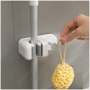 bezox mop holder with hook - drill free wall mount broom gripper, cleaning supplies organizer utility holder - 1pcs