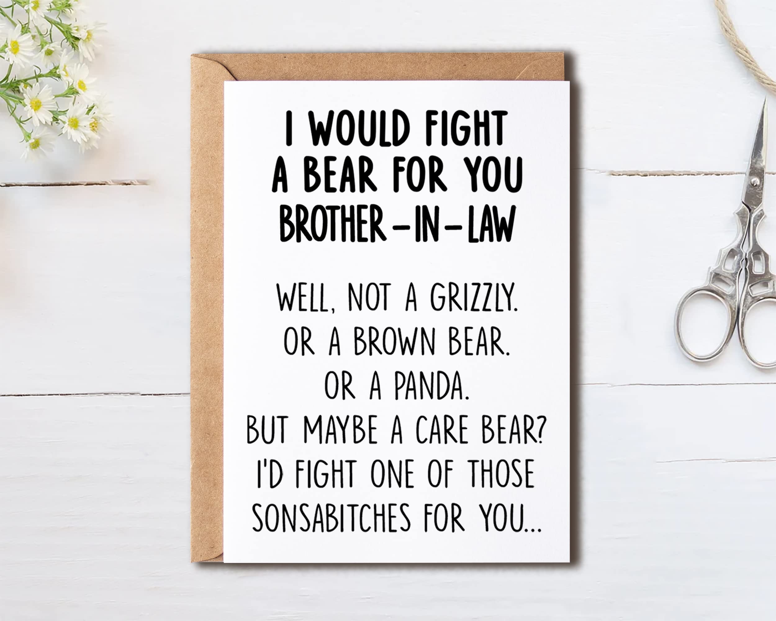 I Would Fight A Bear For You Brothe-In-Law Card - Graduation Gifts For Brother From Sister Sibling Mom Dad Friend Funny Gifts For Brother-In-Law Card