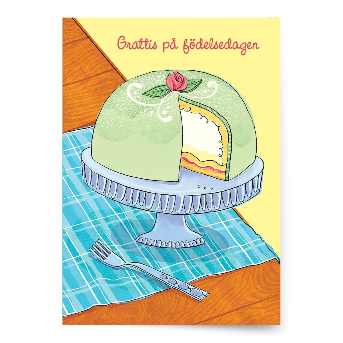 Designer Greetings Swedish Language Happy Birthday Cards, “Grattis på födelsedagen” Swedish Princess Cake Design (6 Cards with Envelopes / 6 Kort med kuvert)