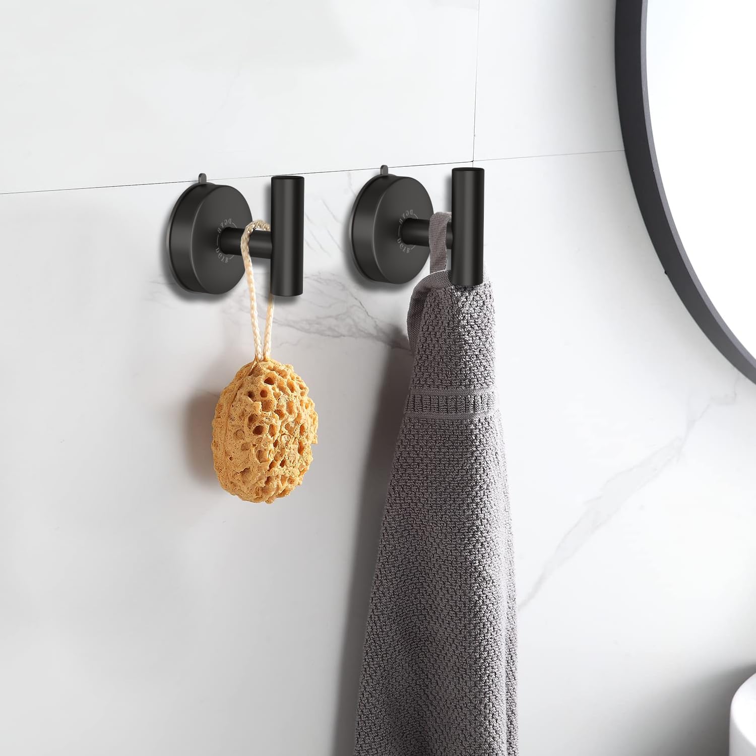 DGYB Large Suction Cup Hooks for Shower Set of 2 Black Towel Hooks for Bathrooms Stainless Steel Suction Shower Hooks for Inside Shower 15 Lb Removable Wall Hooks for Hanging Heavy Duty