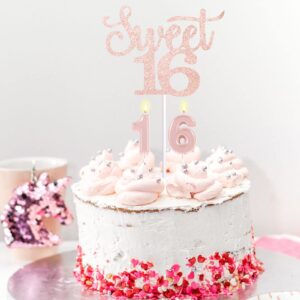 16th Birthday Decorations for Girls, Sweet 16 Birthday Sash, Tiara Crown, Canvas Makeup Bag, Cake Topper & Candles, 16th Birthday Gifts for Her Birthday Party