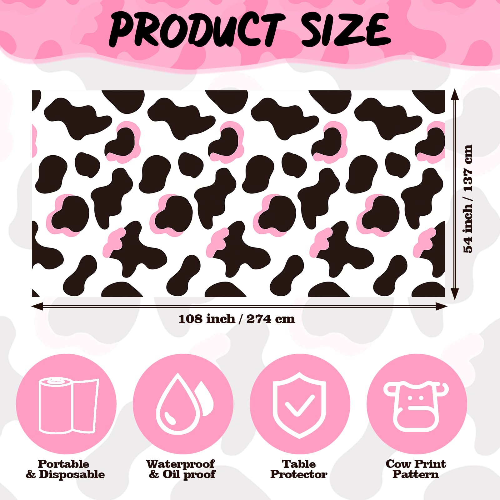 3 Pcs Pink Cowgirl Cow Print Table Cover Plastic Rectangle Cowgirl Farm Animal Theme Party Tablecloth Pink Black and White Cow Print Disposable for Kids Barnyard Baby Shower Birthday Party Supplies