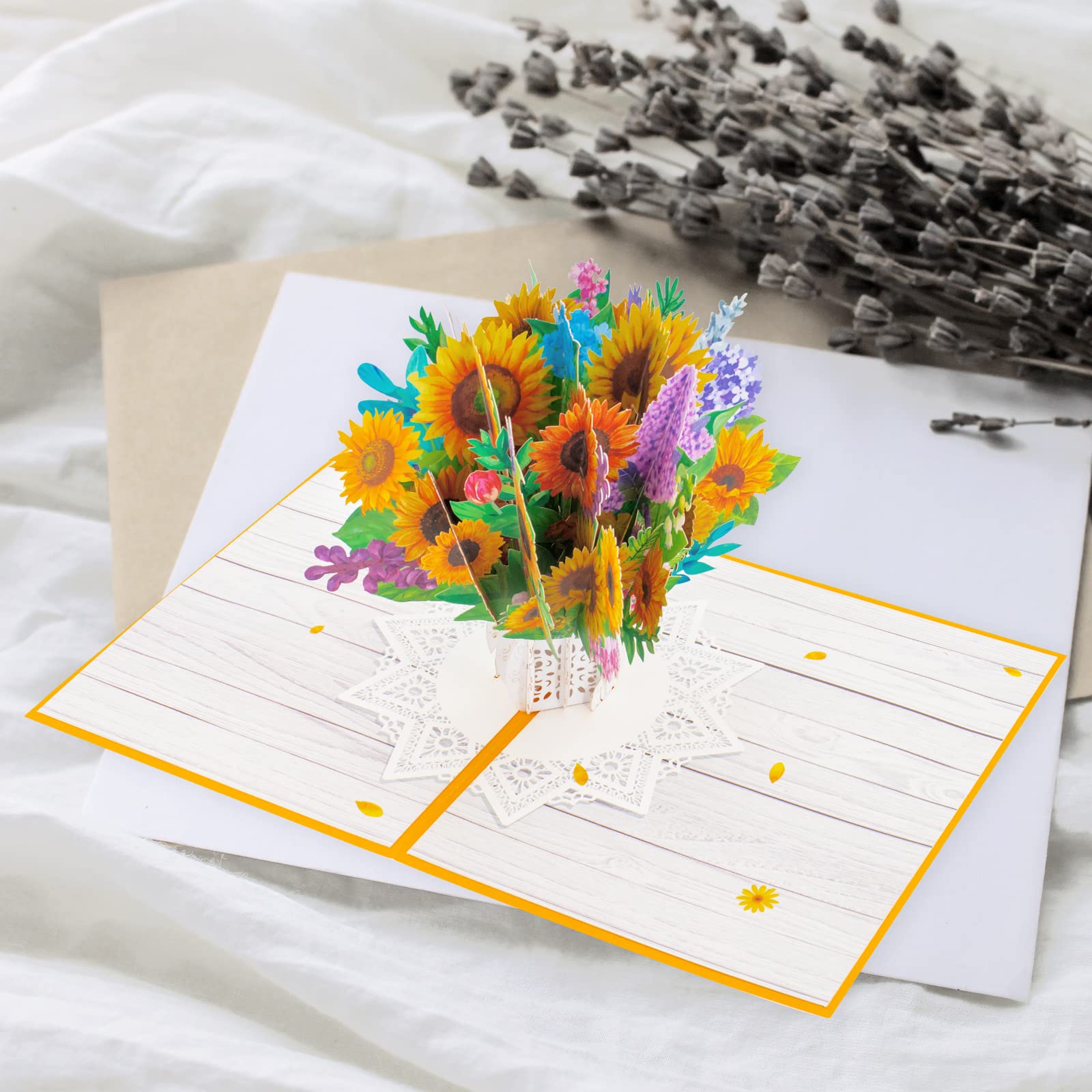 JinRuiKJ Sunflowers 3D Pop Up Card - Handmade 3D Popup Cards with Envelope, 5.9" x 7.9" Cover, Pop Up Flower 3D Greeting Cards - Funny Birthday Cards for Women