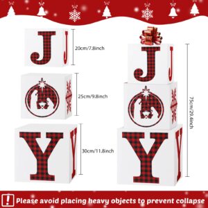 Teling 4 Pieces Christmas Nesting Gift Box Christmas Stackable Box Large Joy Christmas Boxes for Present Xmas Stacking Gift Box Decorations for Christmas Wrapping Party Favor