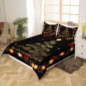 Manfei Christmas Tree Duvet Cover Set King Size, Gold Musical Note Print Bedding Set 3pcs for Kids Boys Girls Bedroom Decor, New Year Theme Xmas Holidays Comforter Cover with 2 Pillowcases