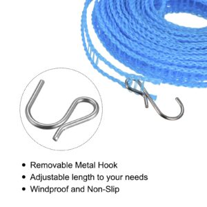 uxcell Portable Clothesline, 32.8ft Nylon Windproof Non-Slip Washing Line Rope for Courtyard Outdoor Travel Camping Laundry Drying, Blue