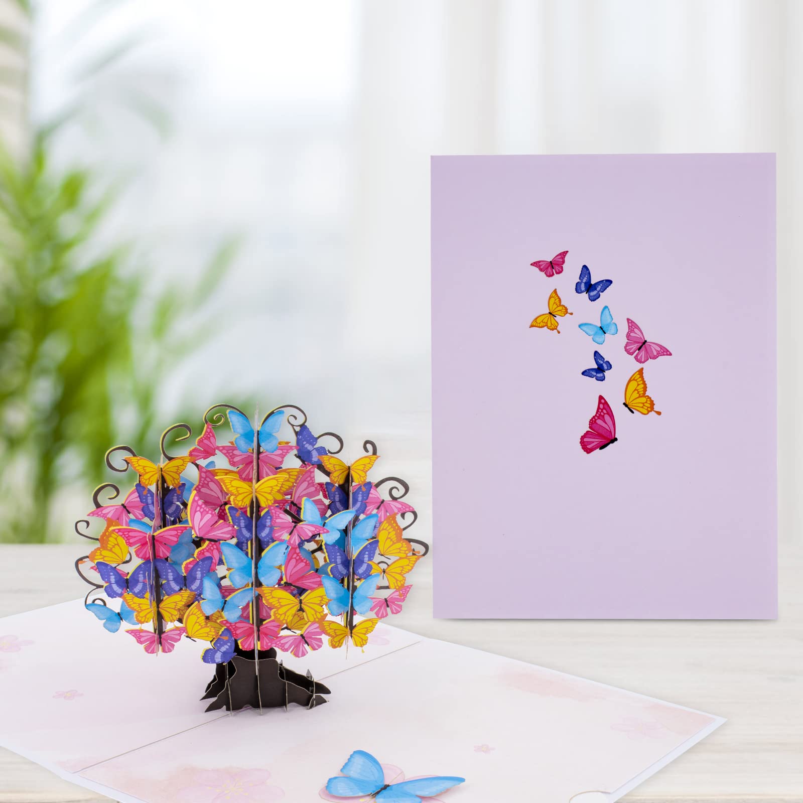 JinRuiKJ Butterfly Tree 3D Pop Up Card - Handmade 3D Greeting Cards with Envelope, 5.9" x 7.9" Cover - Funny Birthday Card for Mothers Day, Valentines Day, All Occasion