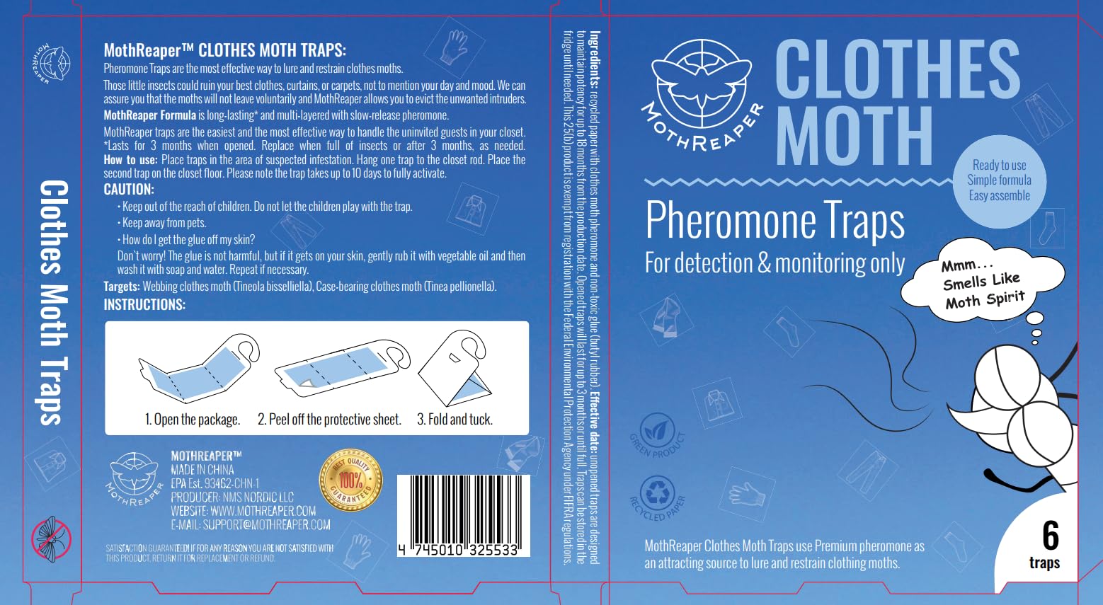 Clothing Moth Traps with Pheromones 6-Pack - Clothes Moth Trap with Lure for Closets & Wardrobes, Carpet and Fabric Moth, Wool Moths Traps Indoor Moth Treatment & Prevention