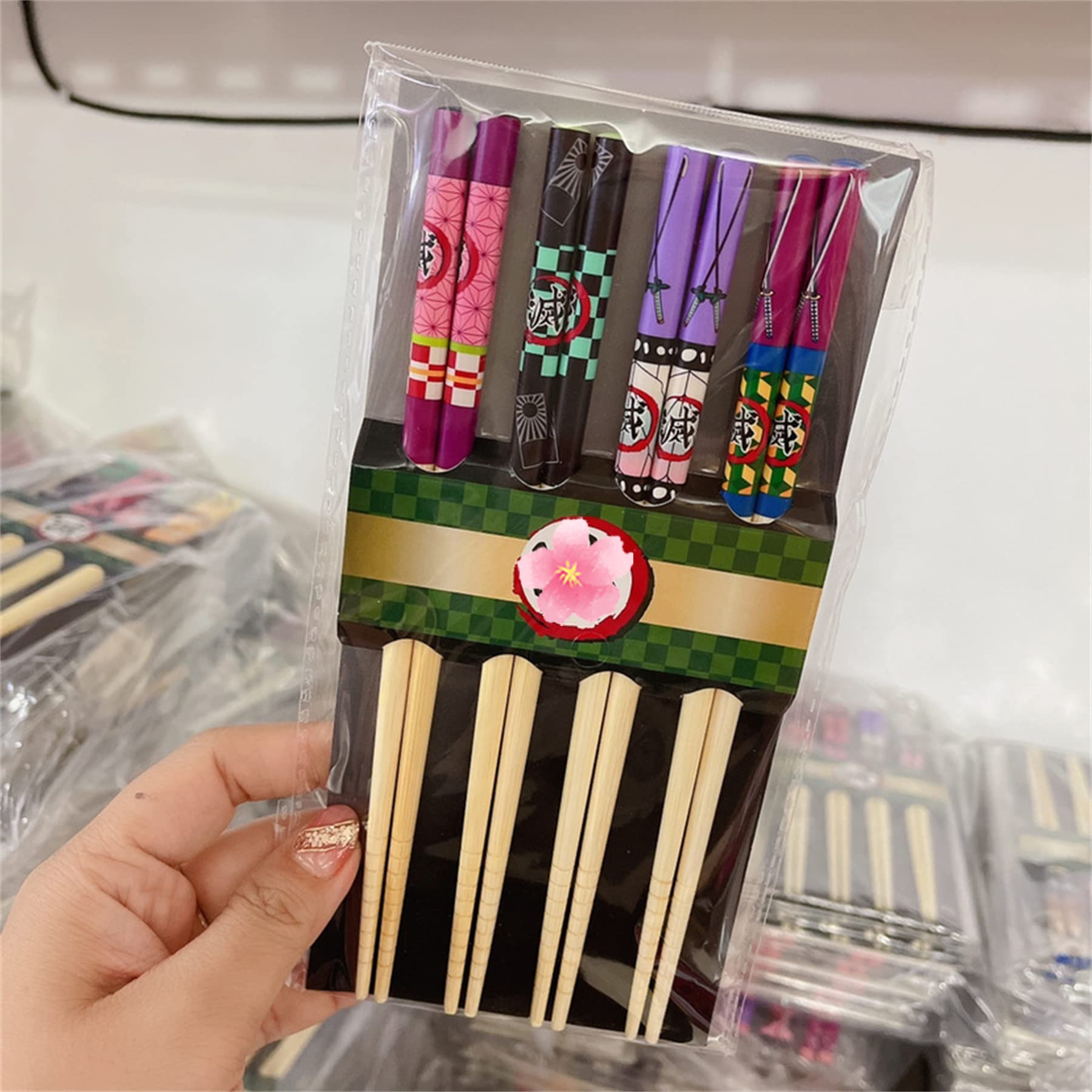 coywzca Anime Chopsticks 4 pairs Cute Wooden Chopsticks Color Chopsticks Anime Merch (demon J chopsticks)