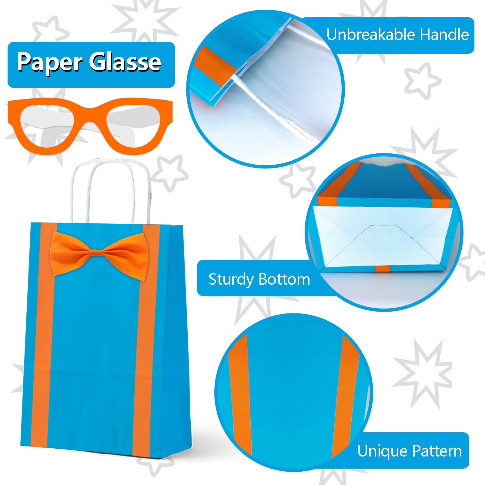 KALEFO 16PCS Orange Blue DIY English Teacher Party Favors Bags with 20PCS Glasses Goodies Treat Gift Bag for Kids Birthday Baby Shower Fire Truck Fireman Party Supplies Decorations