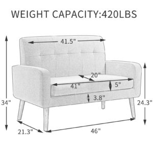 ATTICA 50'' Modern Fabric Loveseat Sofa,Office Couch for Small Space, Living Room Soft Futon,Small Couch for Bedroom (Grey) (M-6655)