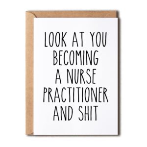 oysterspearl look at you becoming a nurse practitioner and shit card - nurse card - gift card for nurse - nurse birthday card