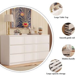 FAMAPY Chest of Drawers White Dresser No Handle, Modern 9 Drawer Dresser, Contemporary Style, 9-Drawer Cabinet Dresser for Bedroom (63" W x 15.7" D x 31.5" H)