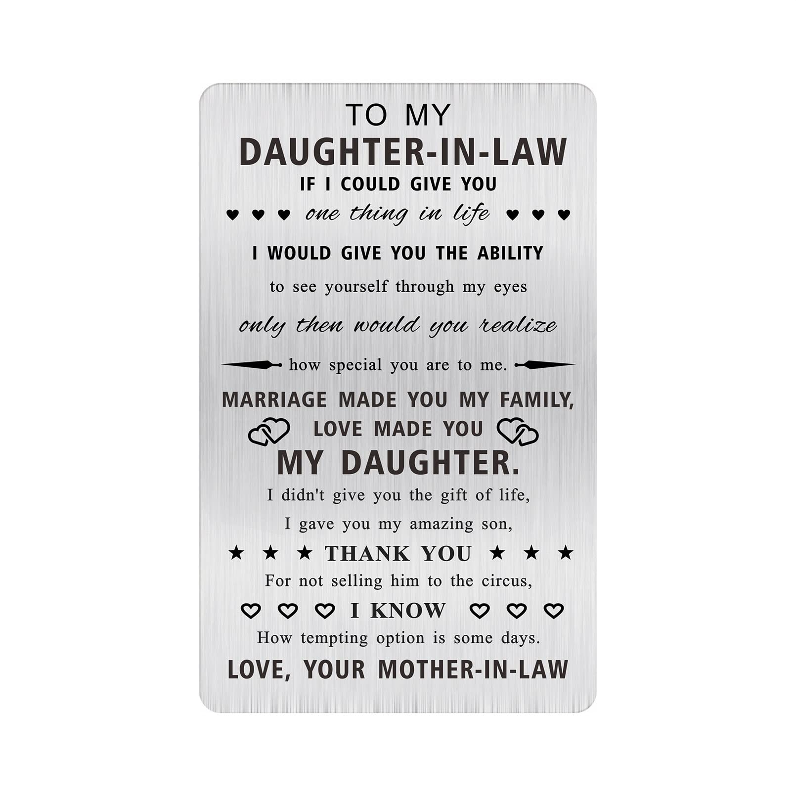 Alotozo Daughter in Law Gifts - Engraved Wallet Card to My Daughter in Law - Christmas Birthday Card for Daughter-in-Law