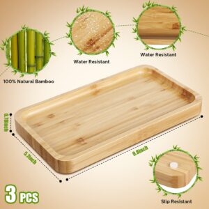 3 Pcs Bamboo Tray for Bathroom Bamboo Vanity Tray Bathroom Counter Tray Organizer Decorative Tea Serving Tray for Dresser Coffee Table Home Decor Toilet Tank Candle Perfume, 9.8 x 5.7 x 0.78 Inch