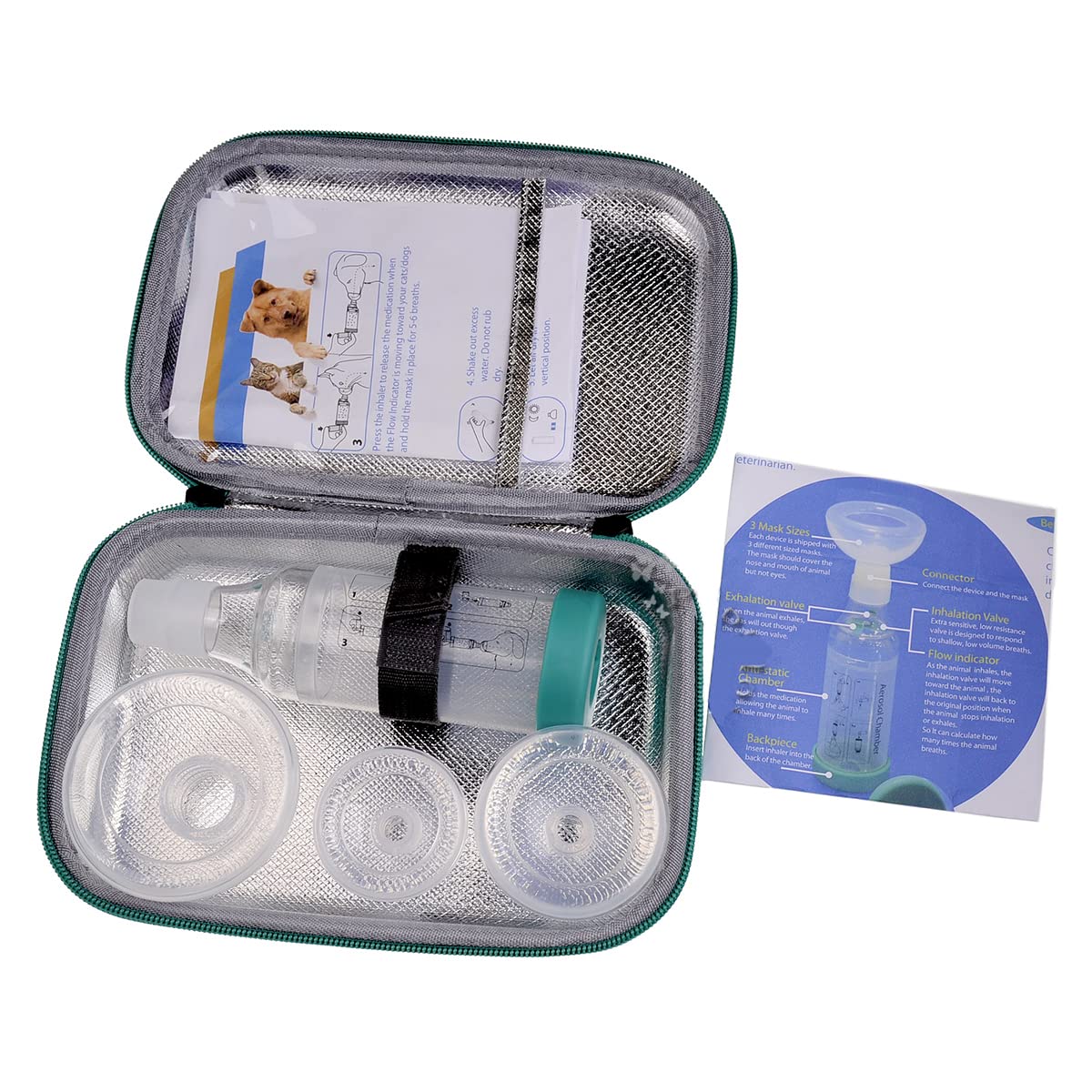 Caphstion Cat/Dog Inhaler Aerosol Chamber with Breathing Indicator Silicone Mask,Spacer Asthma (Bag A with Masks 012)