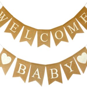 Shimmer Anna Shine Welcome Baby Burlap Banner for Baby Shower Decorations and Gender Reveal Party