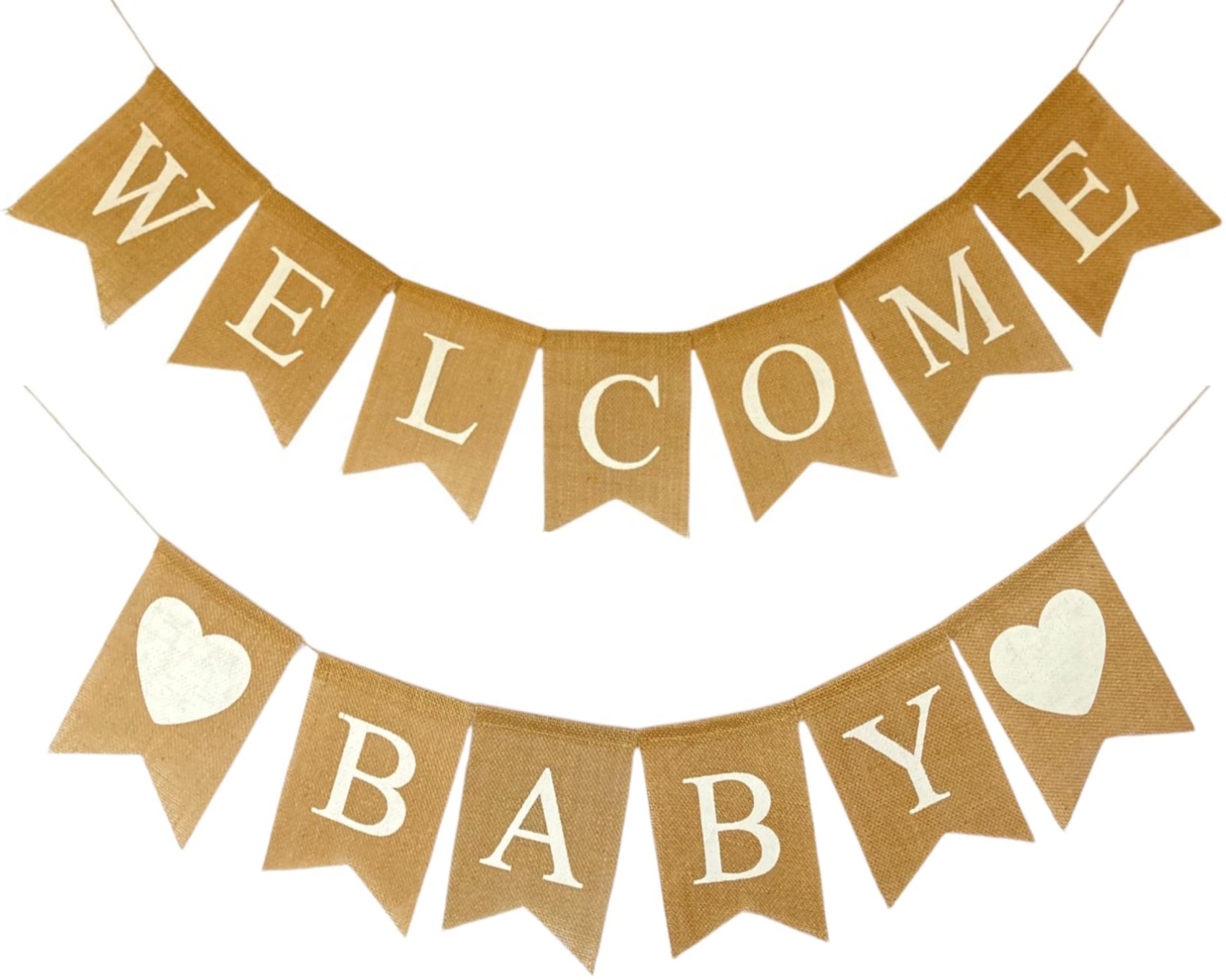 Shimmer Anna Shine Welcome Baby Burlap Banner for Baby Shower Decorations and Gender Reveal Party