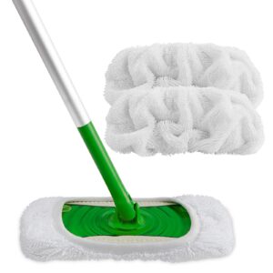 homexcel reusable microfiber mop pads compatible with swiffer sweeper-washable wet pad refills for wet & dry use, floor cleaning mop head pads refills for household cleaning, pack of 2, white