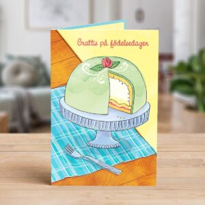 Designer Greetings Swedish Language Happy Birthday Cards, “Grattis på födelsedagen” Swedish Princess Cake Design (6 Cards with Envelopes / 6 Kort med kuvert)