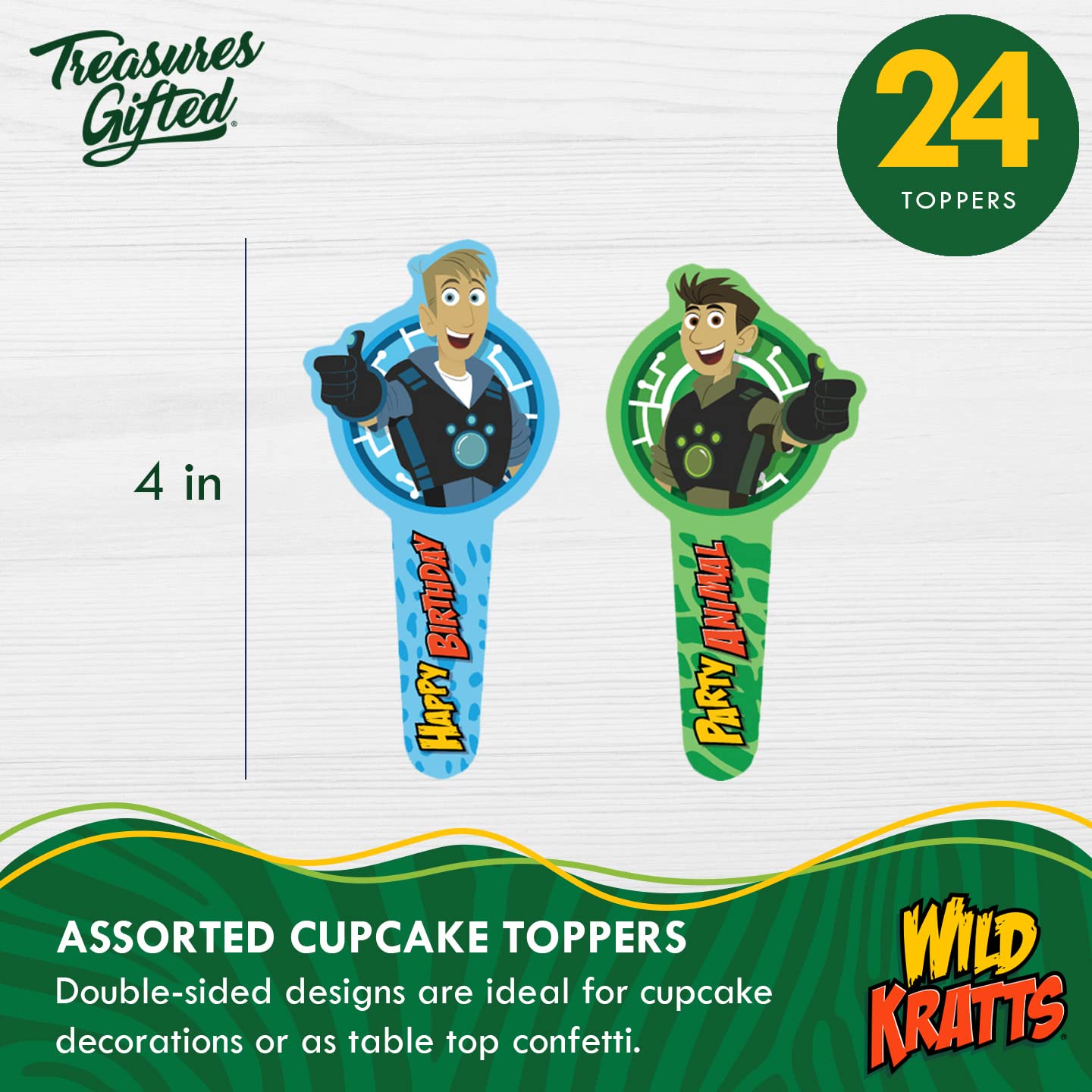 Treasures Gifted Wild Kratts 24ct Cupcake Toppers & Wrappers - Birthday Party Supplies