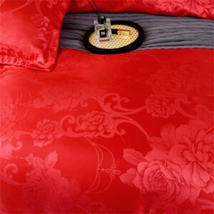 TUMAN Pro European-Style Satin Jacquard Duvet Cover Set, Red Luxury Comforter Set for All-Season, Ultra Soft Breathable Bedding Set with 1 Duvet Cover & 2 Pillowcases,No Comforter (Red, Queen)