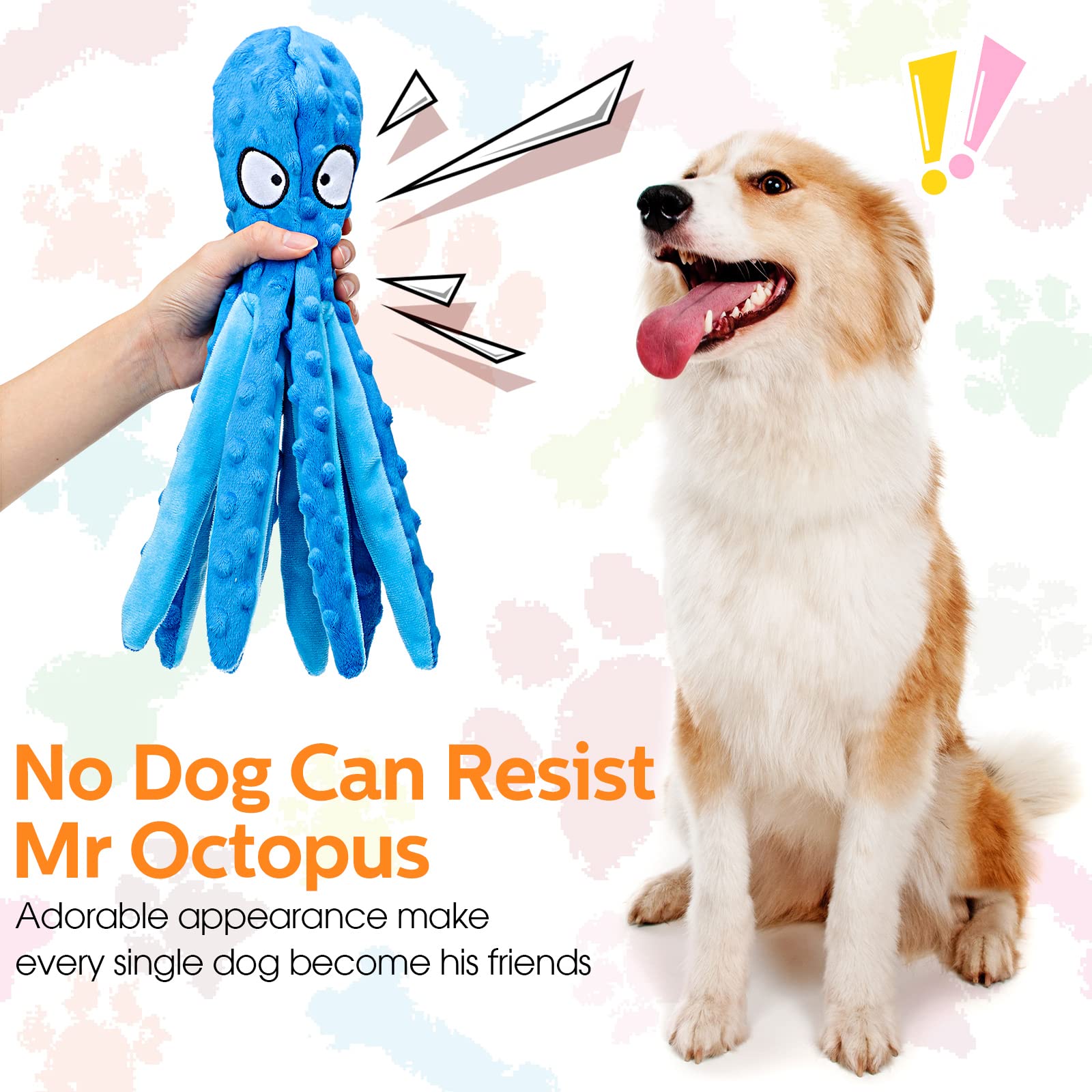 Vinsot 6 Pack Dog Squeaky Toys Octopus No Stuffing Crinkle Plush Dog Toys Durable Interactive Cute Chew Toys for Puppy (Colorful)